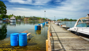 Sunken town docks in Alexandria Bay, N.Y.