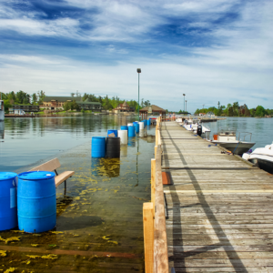 Sunken town docks in Alexandria Bay, N.Y.